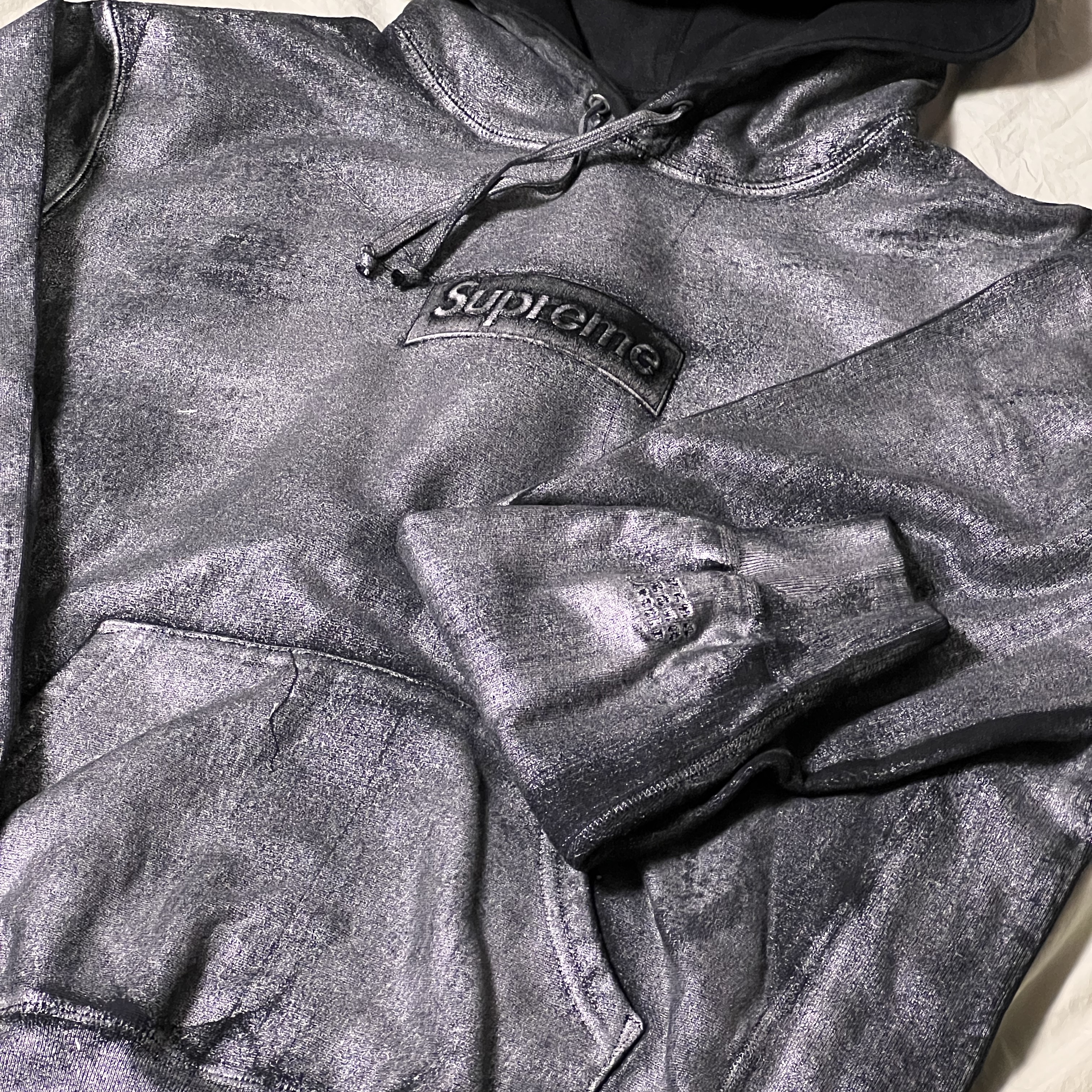 Supreme x MM6 Maison Margiela Foil Box Logo Hooded Sweatshirt Black - 24SS 착용 스타일