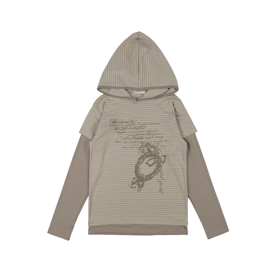 F25ZB024BG Fancy Club Stripe Layered Hoodie Beige