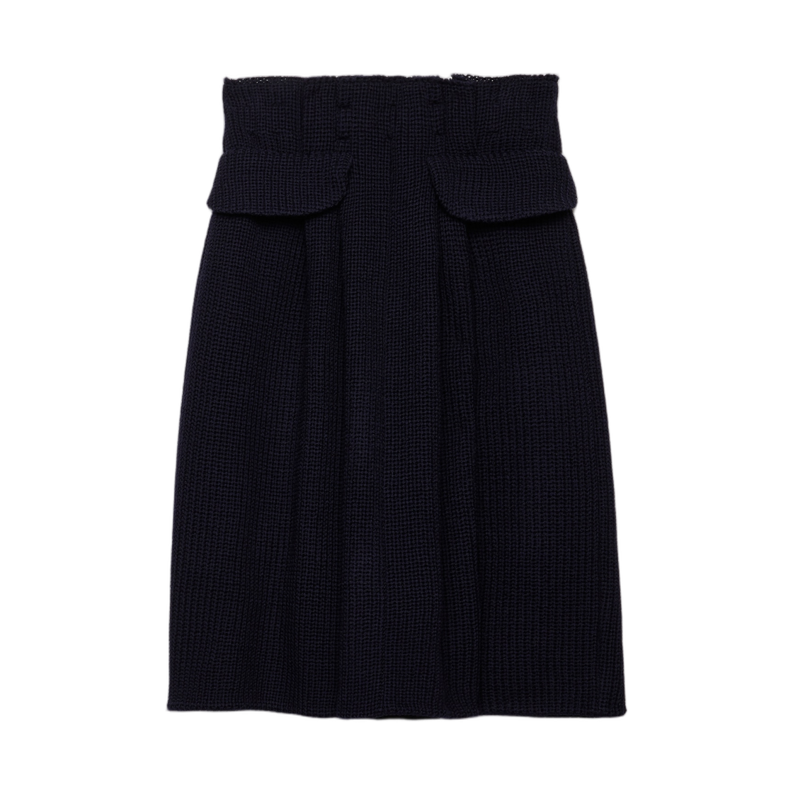 P146ZG-18ED-F0008 (W) Prada Wool Knit Midi Skirt Navy