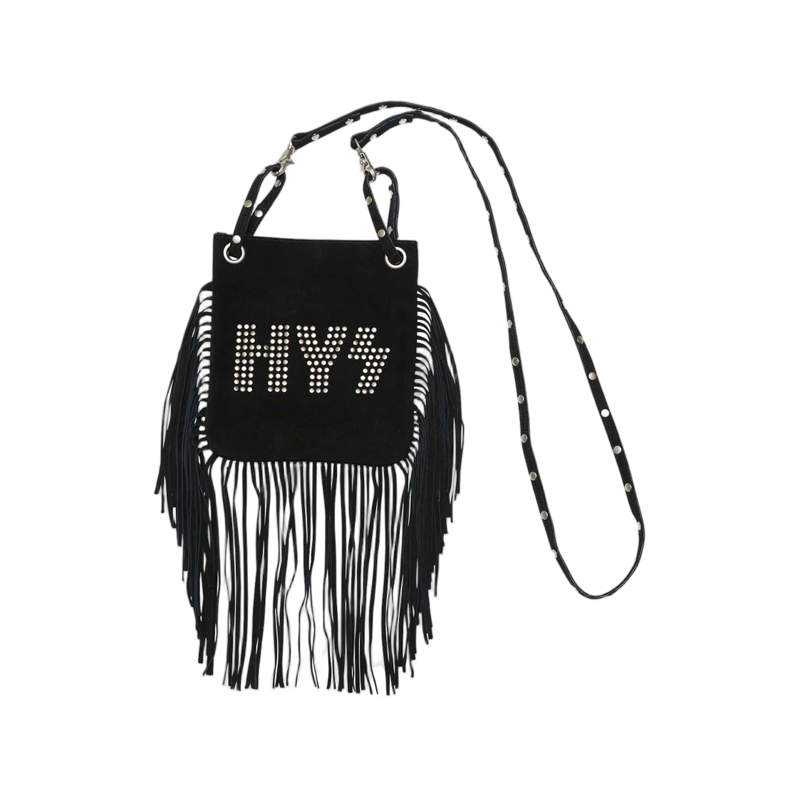 01253QB08 (W) Hysteric Glamour Logo Stud Fringe Mini Bag Black
