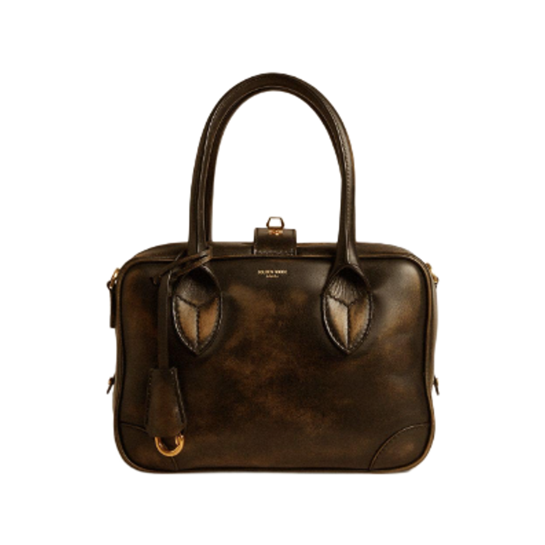 GWA00470-A000867-90100 Golden Goose Gold Detail Distressed Leather Vita Bag Black