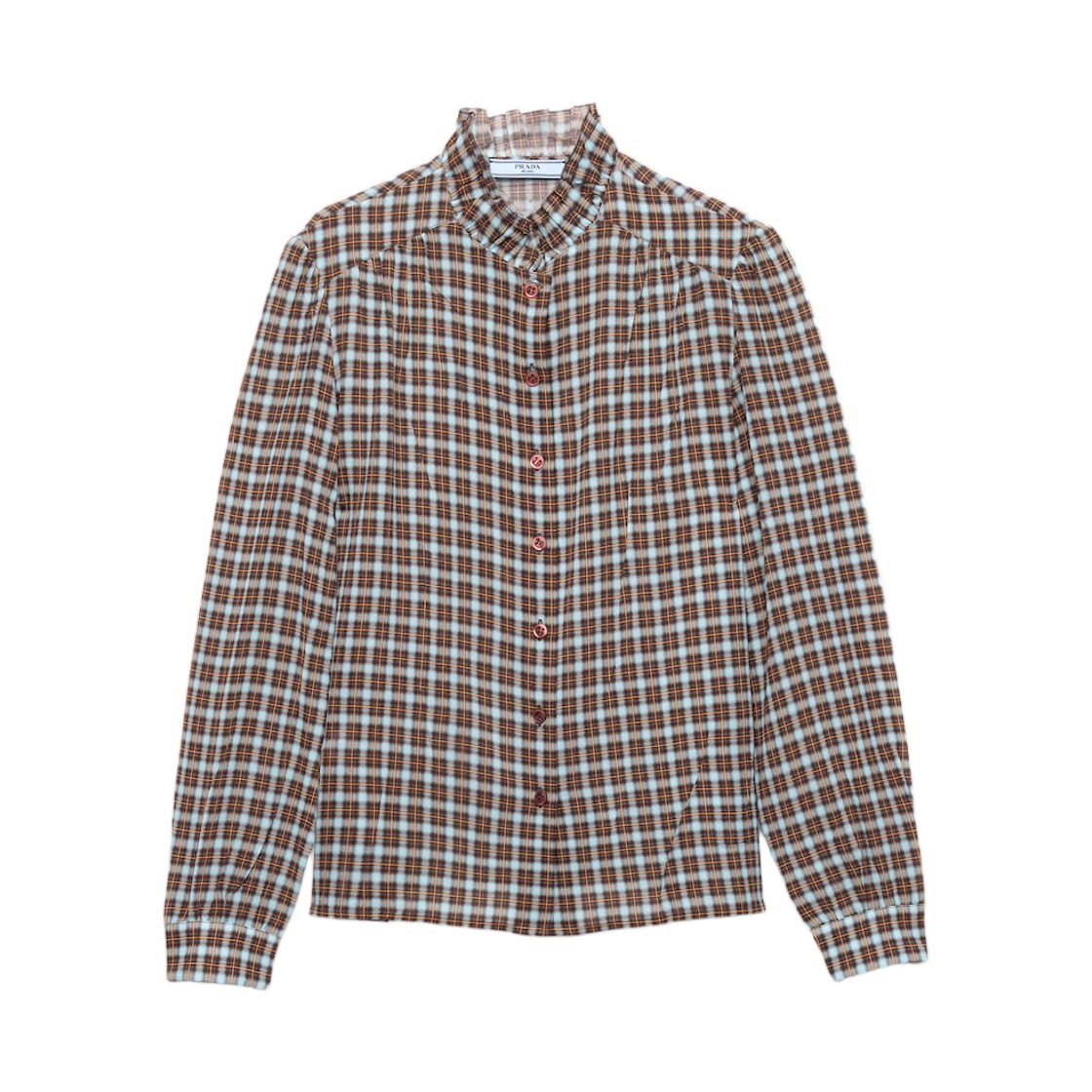 P449I-173N-F0SV4 (W) Prada Georgette Shirt Turquoise Cocoa Brown