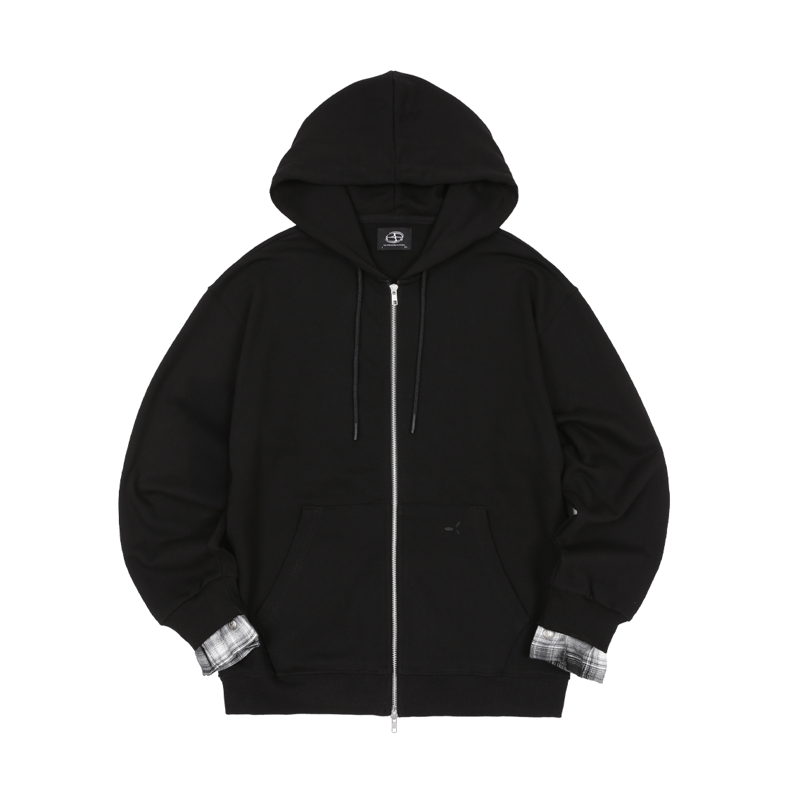 비피투디스오더 체크 레이어드 심볼 로고 후드집업 블랙(BP2DISORDER Check Layered Symbol Logo Hoodie Zip-Up Black)