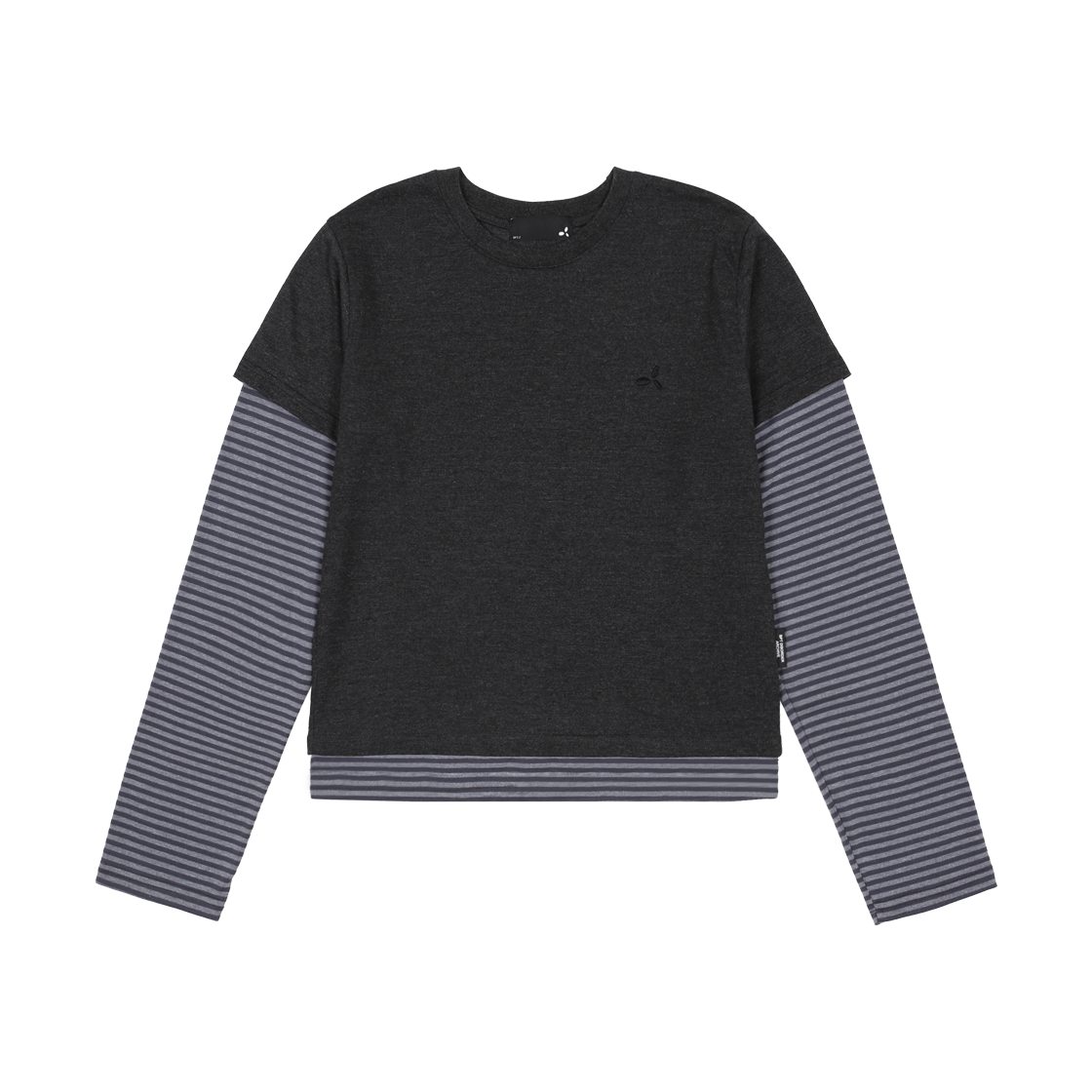 2542003 BP2DISORDER Layered Stripe Crop T-Shirt Charcoal