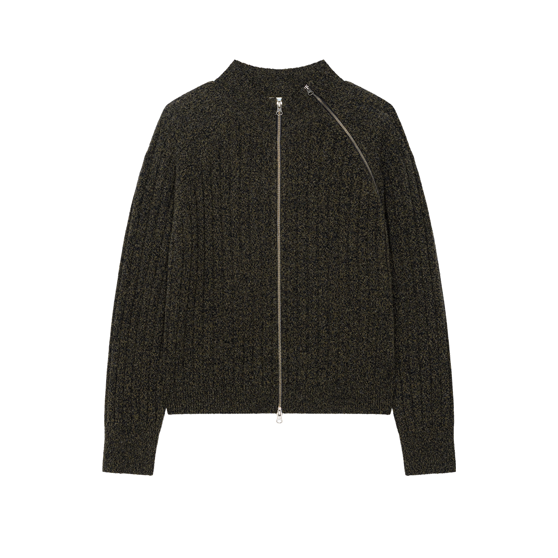 WVNS25336 Waviness Diagonal Full Zip Up Knitwear Khaki Green