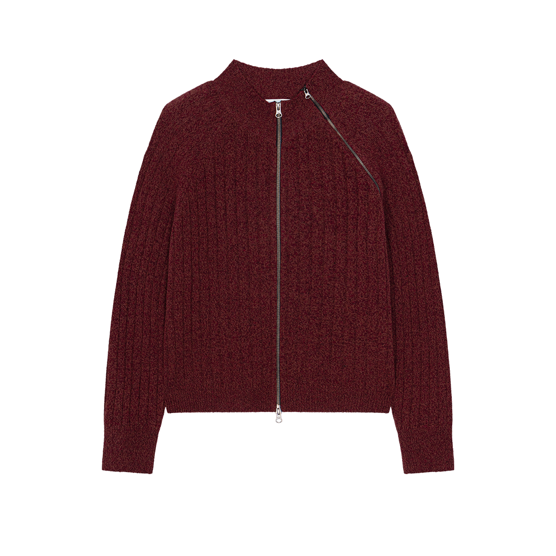 WVNS25337 Waviness Diagonal Full Zip Up Knitwear Melange Red
