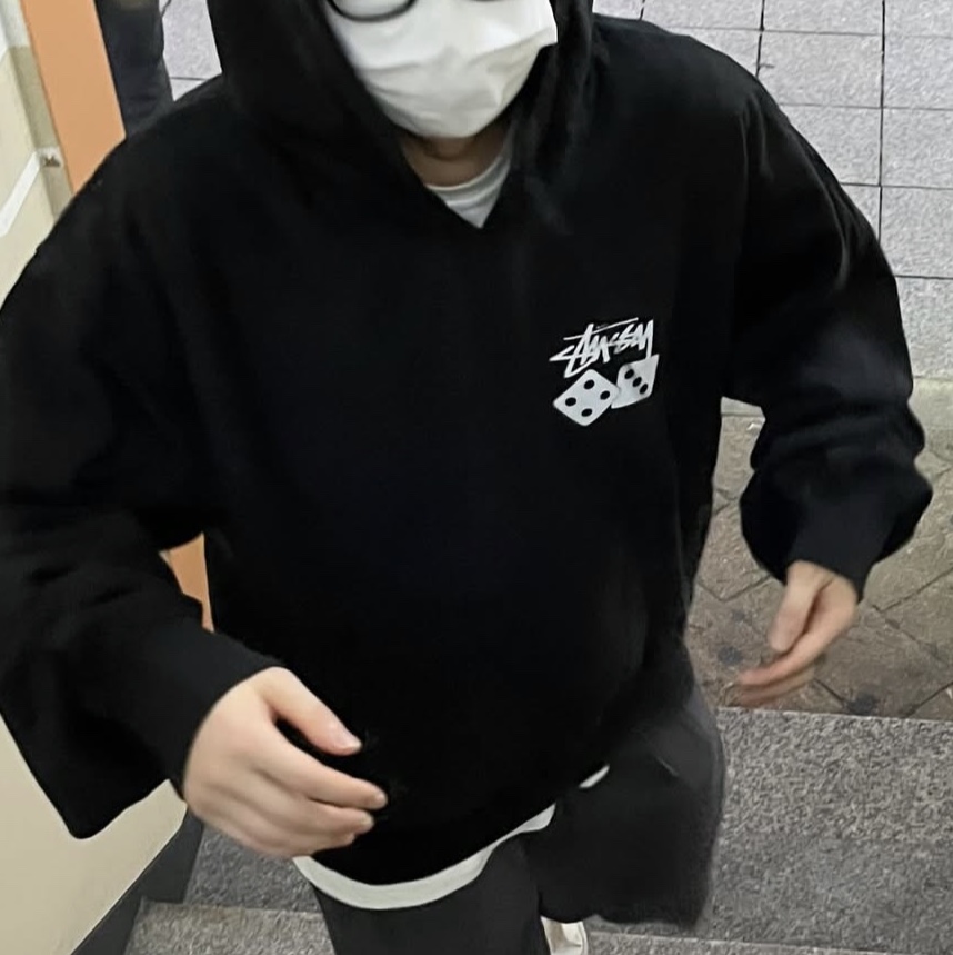 Stussy Dice Pigment Dyed Hoodie Black 착용 스타일