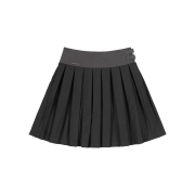Fancy Club Classic Buckle Pleats Midi Skirt Gray