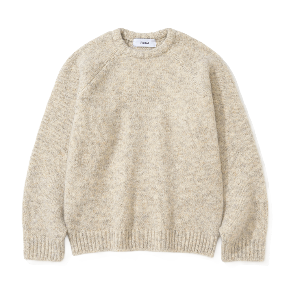 니티드 부클 래글런 크롭 라운드 니트 오트밀(Knitted Boucle Reglan Crop Round Knit Oatmeal)