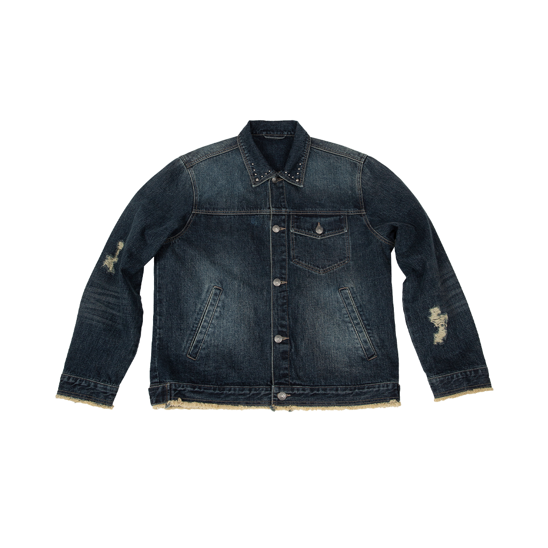 메아 데미지드 스터드 데님 자켓 인디고(MEA Damaged Stud Denim Jacket Indigo)