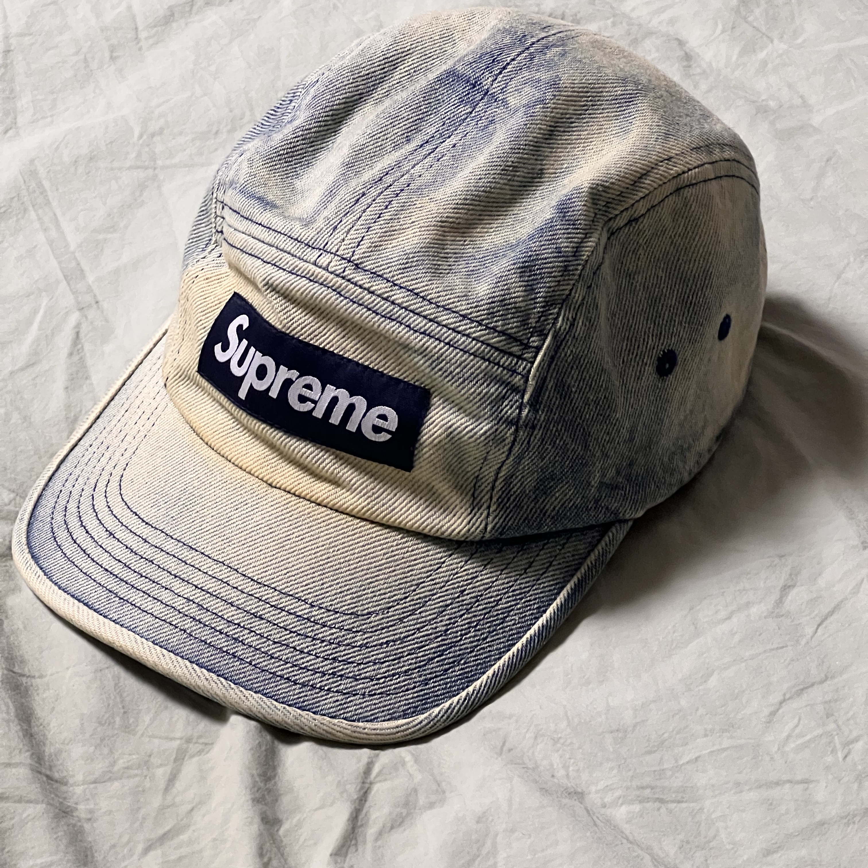 Supreme Washed Chino Twill Camp Cap Dirty Indigo - 24SS 착용 스타일