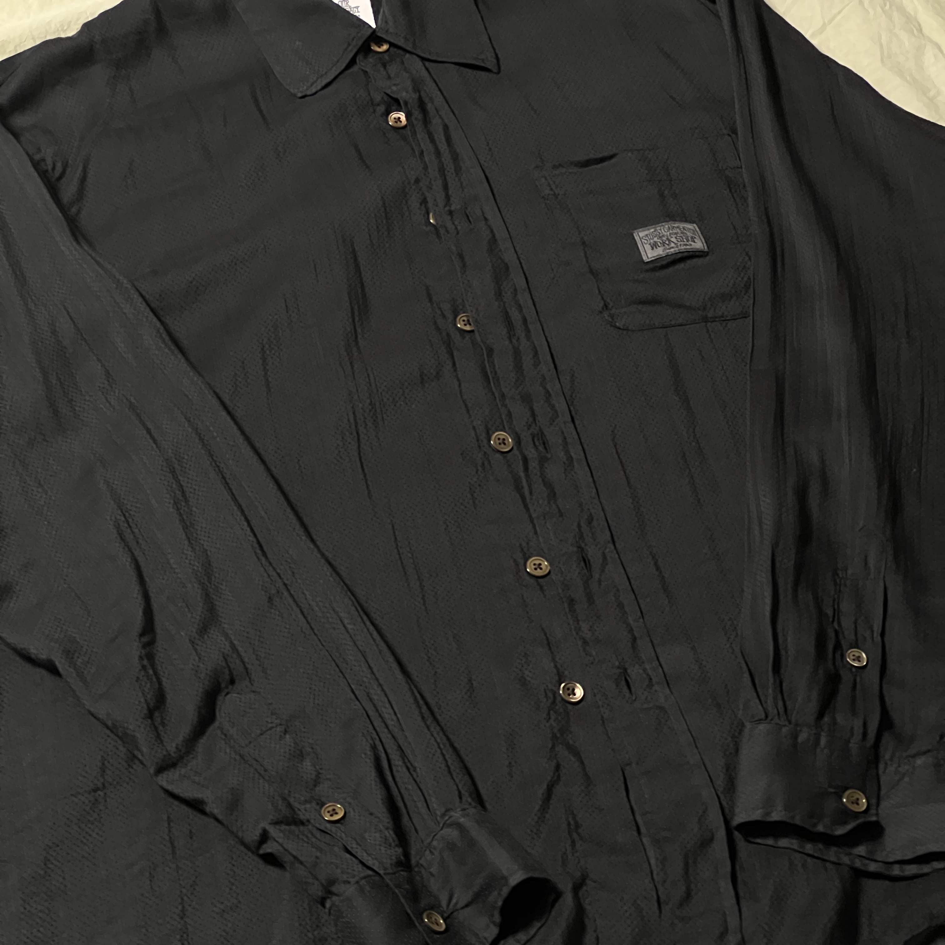 Stussy x Our Legacy Work Shop Shirt Black Cotton Silk 착용 스타일