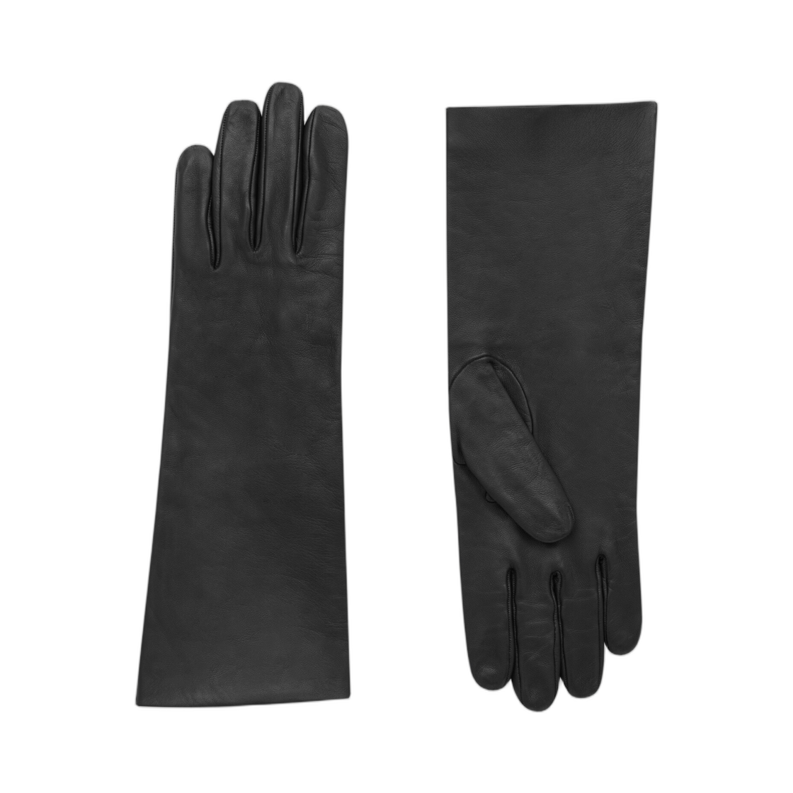 843277-3YI86-1000 Saint Laurent Long Gloves in Leather and Silk Black