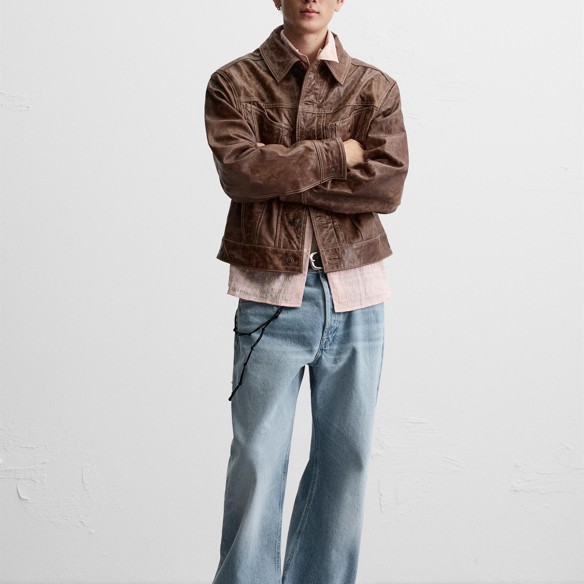 Zara Washed Leather Jacket Brown 착용 스타일