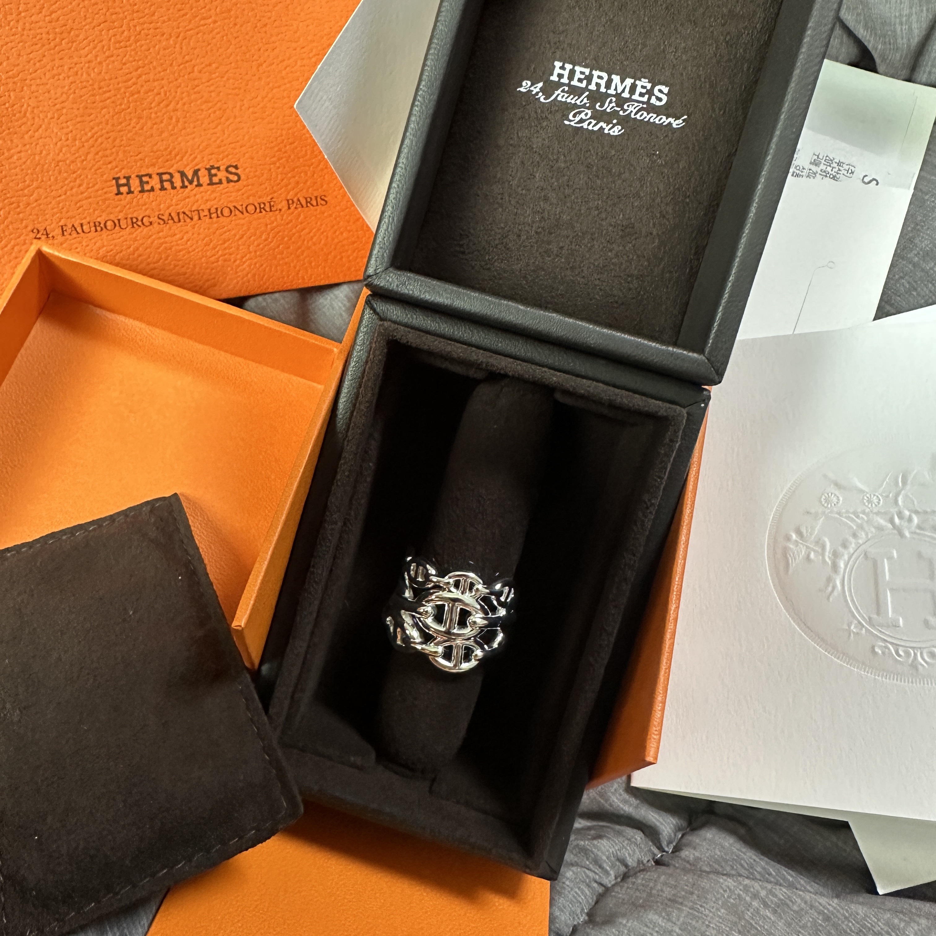 (W) Hermes Large Chaine D'Ancre Enchainee Ring Sterling Silver 착용 스타일