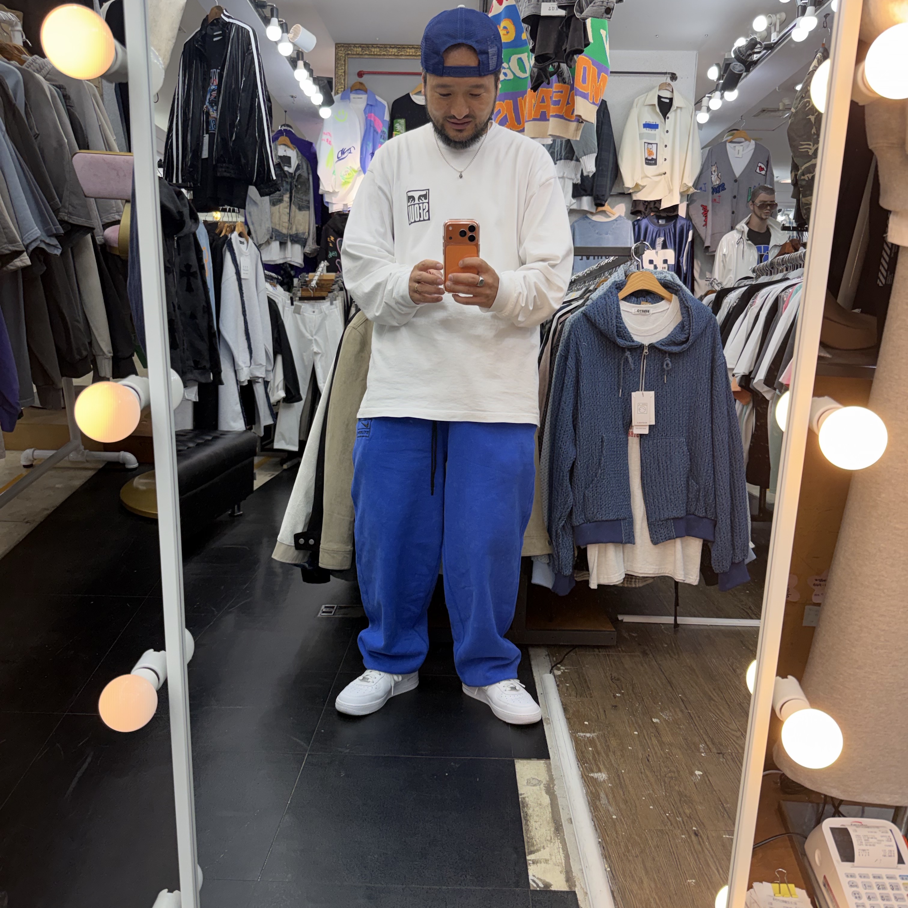 Nike x Stussy NRG Acid Washed Fleece Pants Game Royal (DR4025-480) 착용 스타일