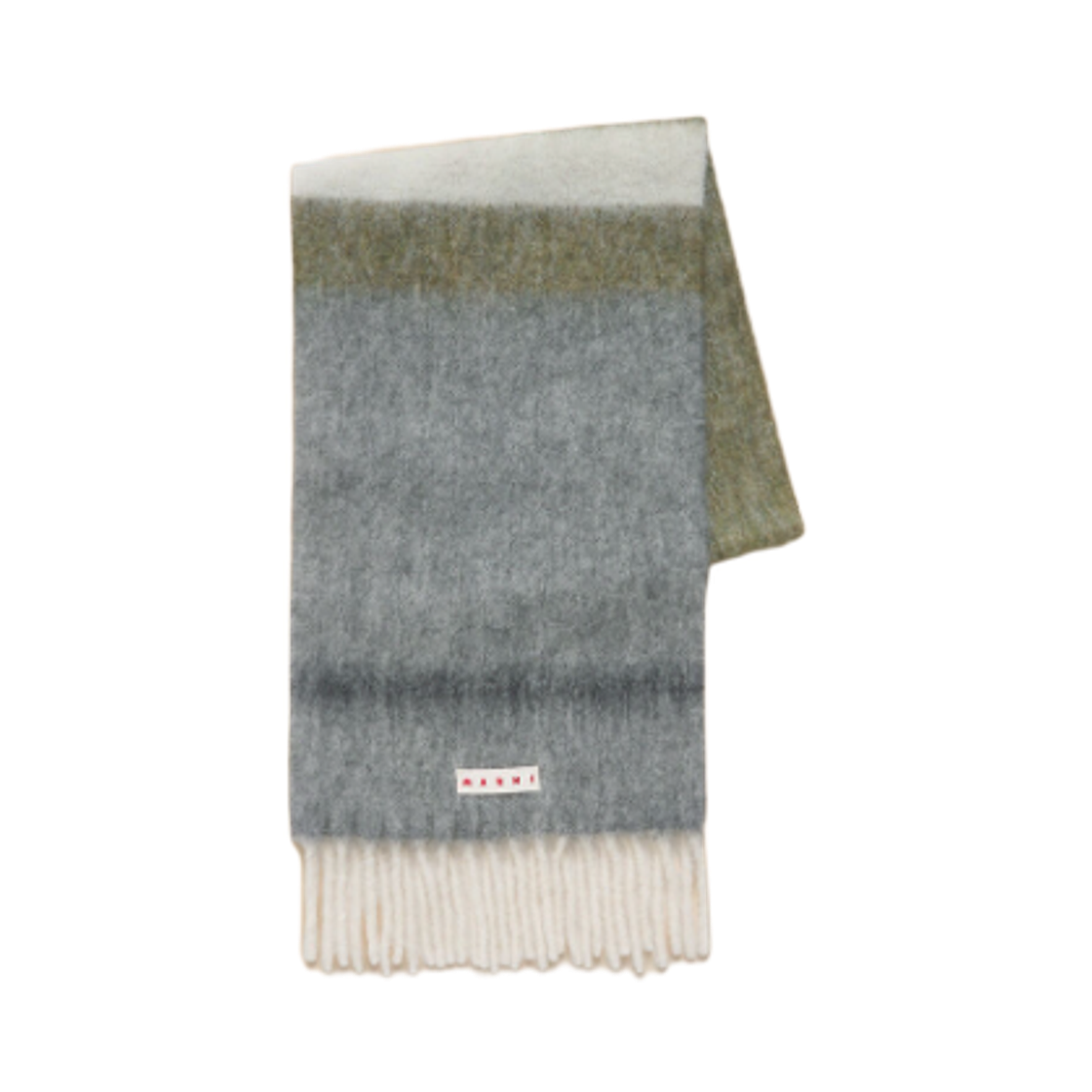 SCMC0139Y0-UAW053-STV58 Marni Striped Alpaca Scarf Deep Green Deep Sage