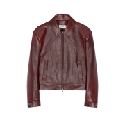 Waviness Frame Crop Leather Jacket Burgundy