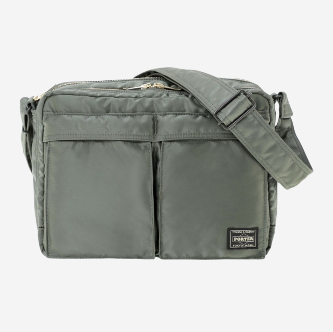 Porter All New Tanker Sling Bag Zip L Sage Green 착용 스타일