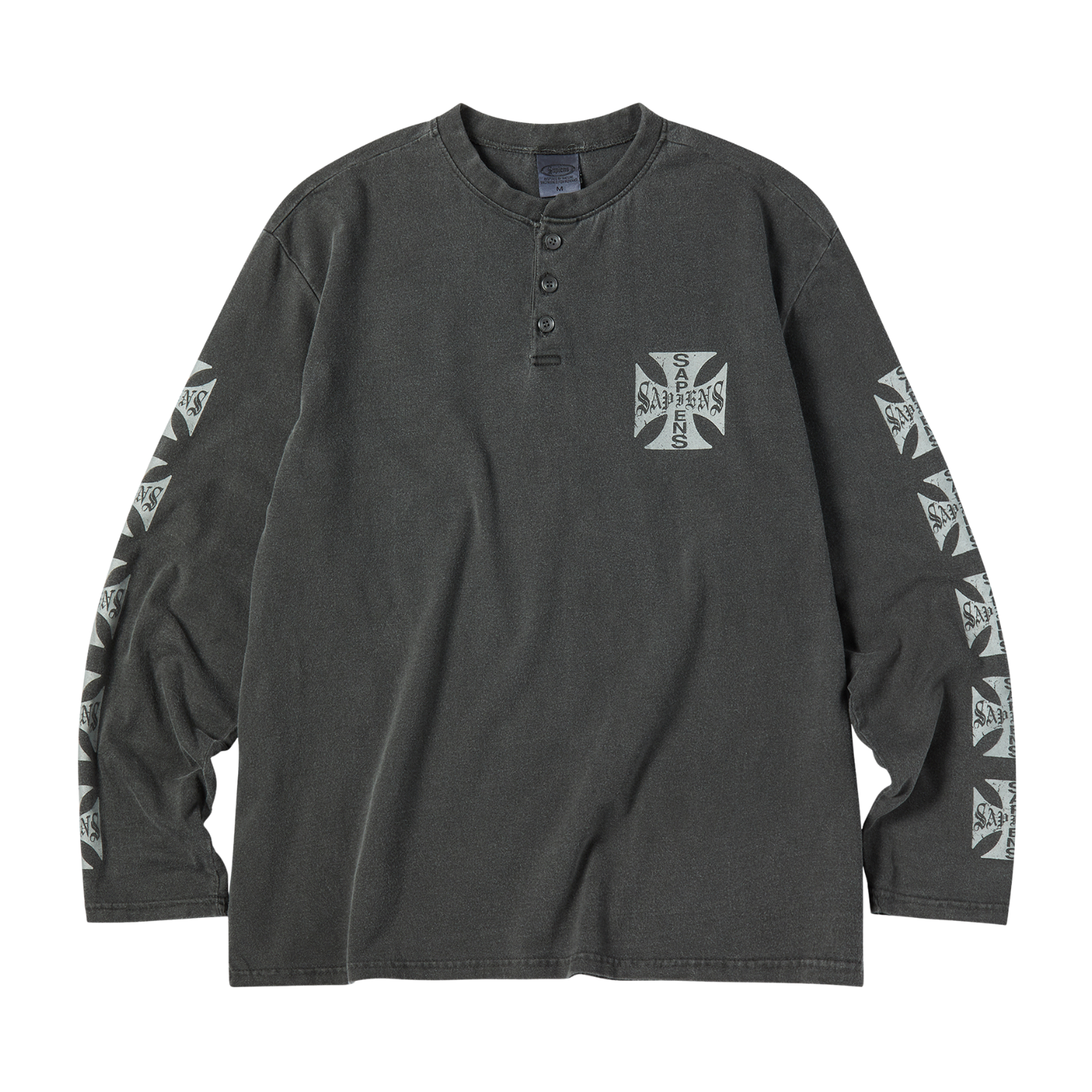 SA25LTS04 Sapiens Etherglyph Pigment Henley Long Sleeve Charcoal