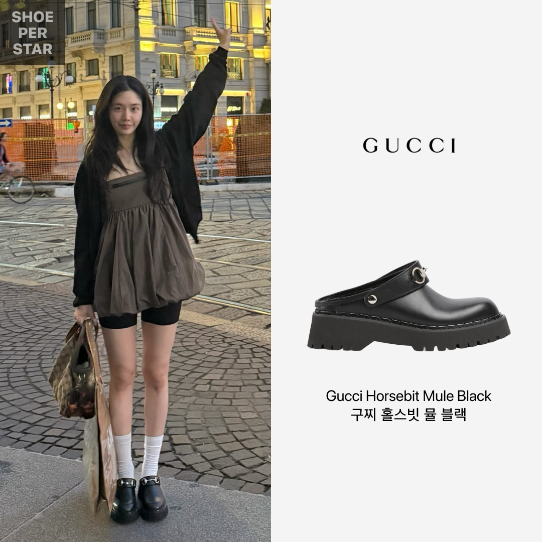 (W) Gucci Horsebit Mule Black 착용 스타일 - 2