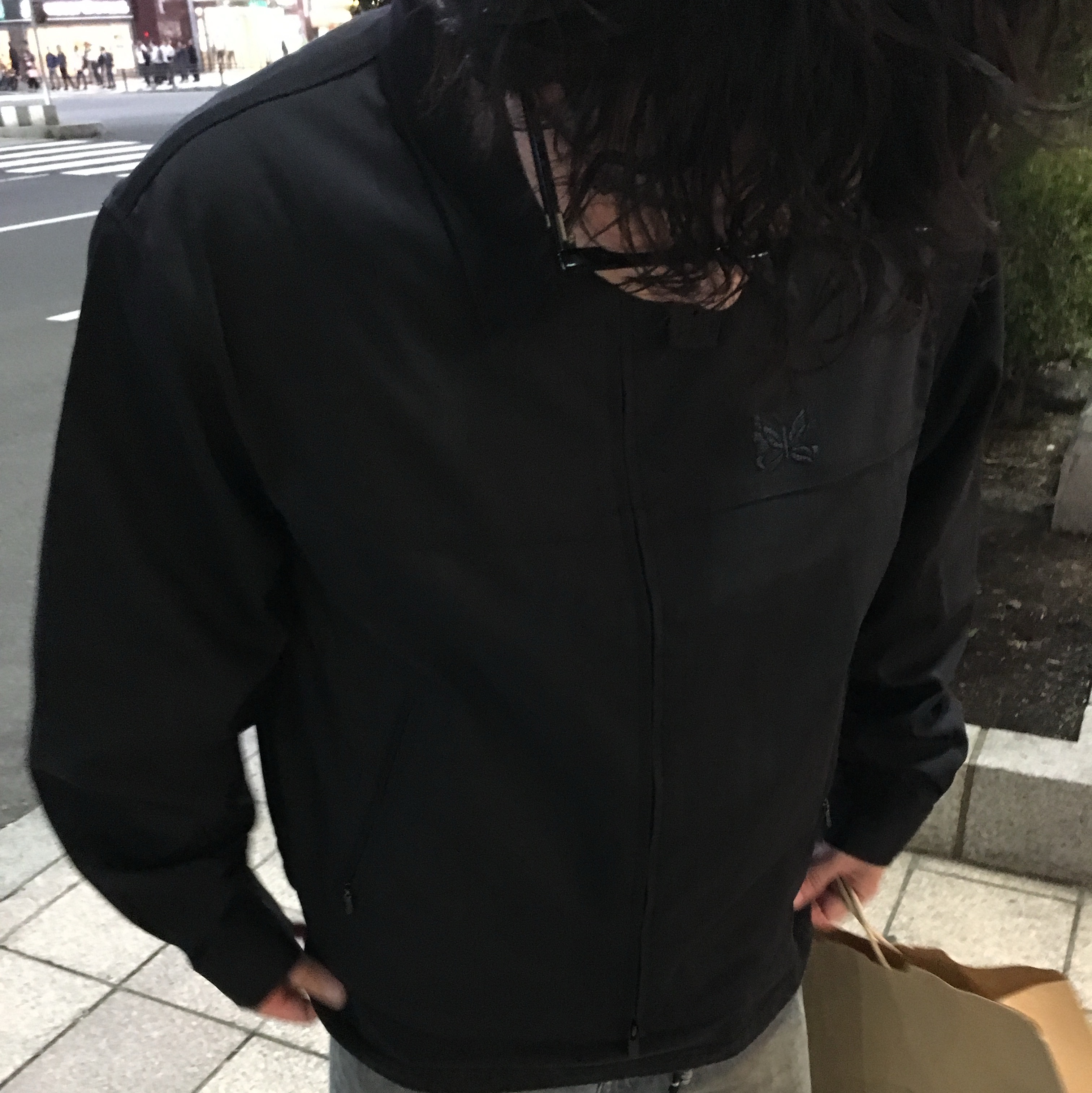 Needles PE/R/PU Cavalry Twill Sport Jacket Black 착용 스타일 - 1