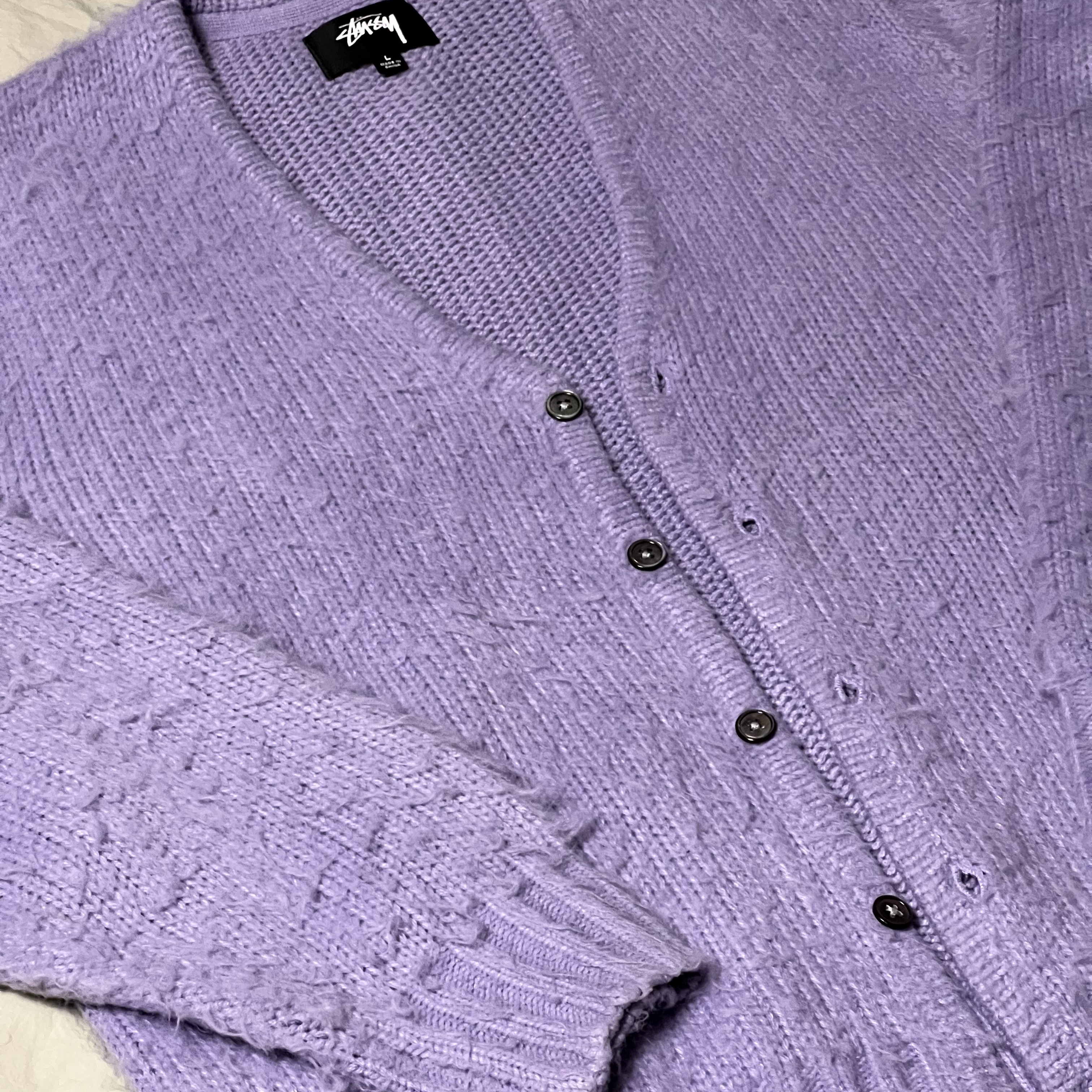 Stussy Brushed Cardigan Lavender 착용 스타일