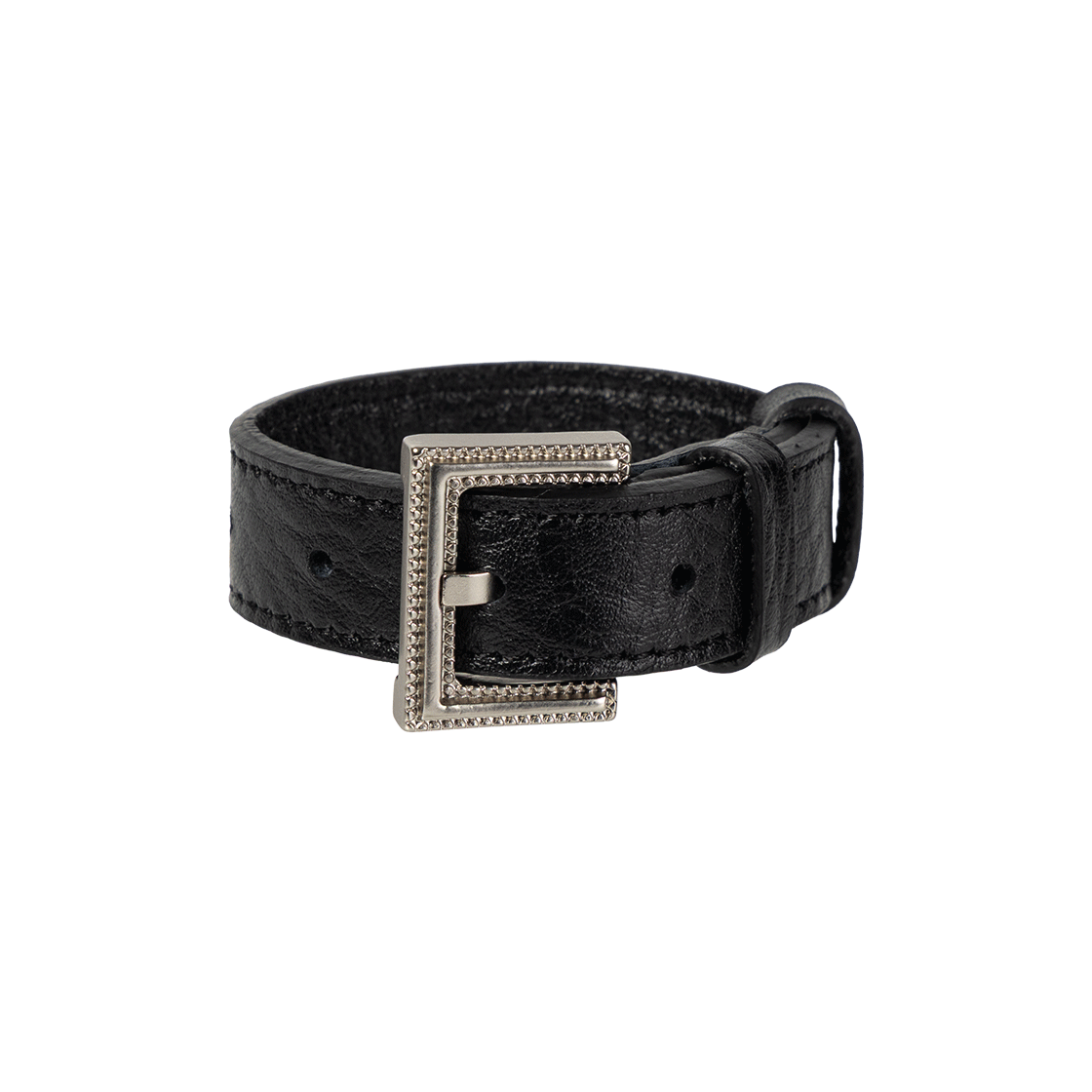웨이비니스 벨트 디테일 레더 브레이슬릿 블랙 실버 버전(Waviness Belt Detail Leather Bracelet Black (Silver ver.))