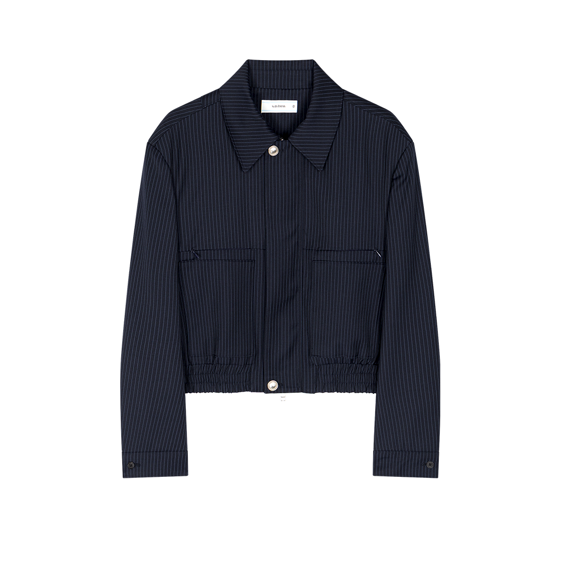 웨이비니스 캔버스 울 크롭 블루종 네이비 핀 스트라이프(Waviness Canvas Wool Crop Blouson Navy Pin Stripe)
