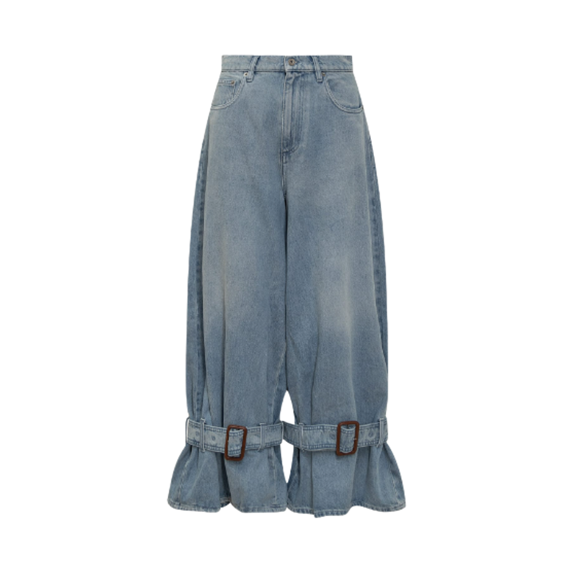(W) JW 앤더슨 버클 커프 데님 진 라이트 블루((W) JW Anderson Buckled Cuff Denim Jeans Light Blue)