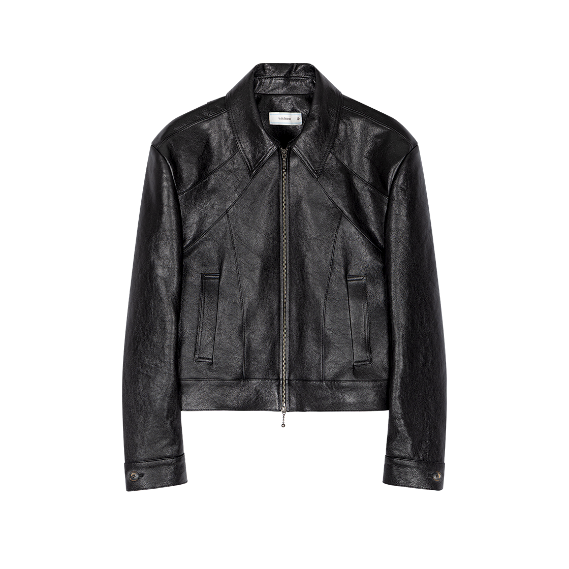 웨이비니스 프레임 크롭 레더 자켓 블랙(Waviness Frame Crop Leather Jacket Black)