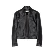 Waviness Frame Crop Leather Jacket Black