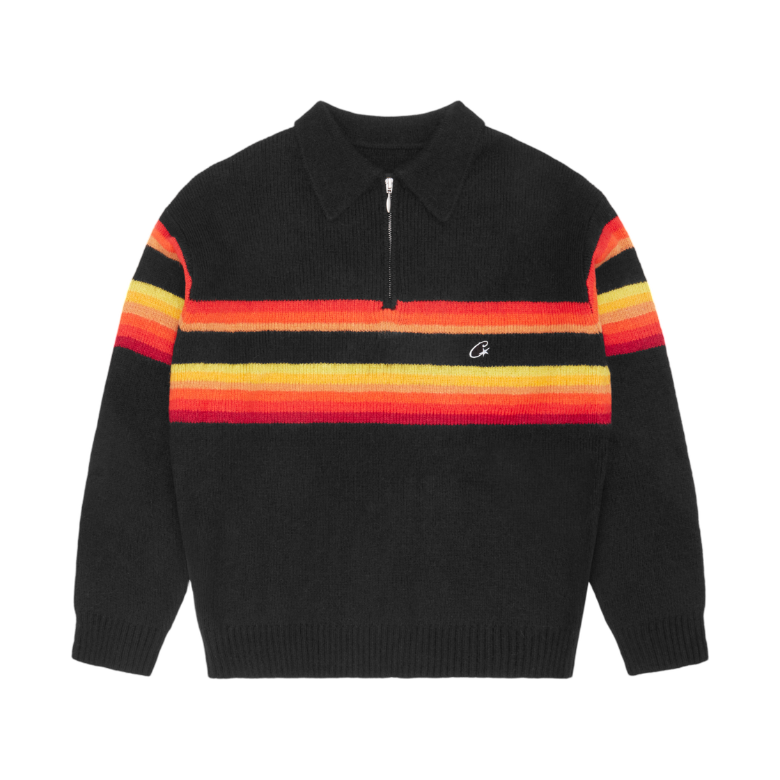 코르테이즈 그라디언트 하프 니트 집 풀오버 블랙(Corteiz Gradient Half Knit Zip Pullover Black)