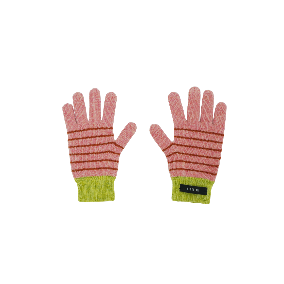 KS5CAGL001PY Kookeesee finger hole wool stripe gloves Pink/Yellowish green