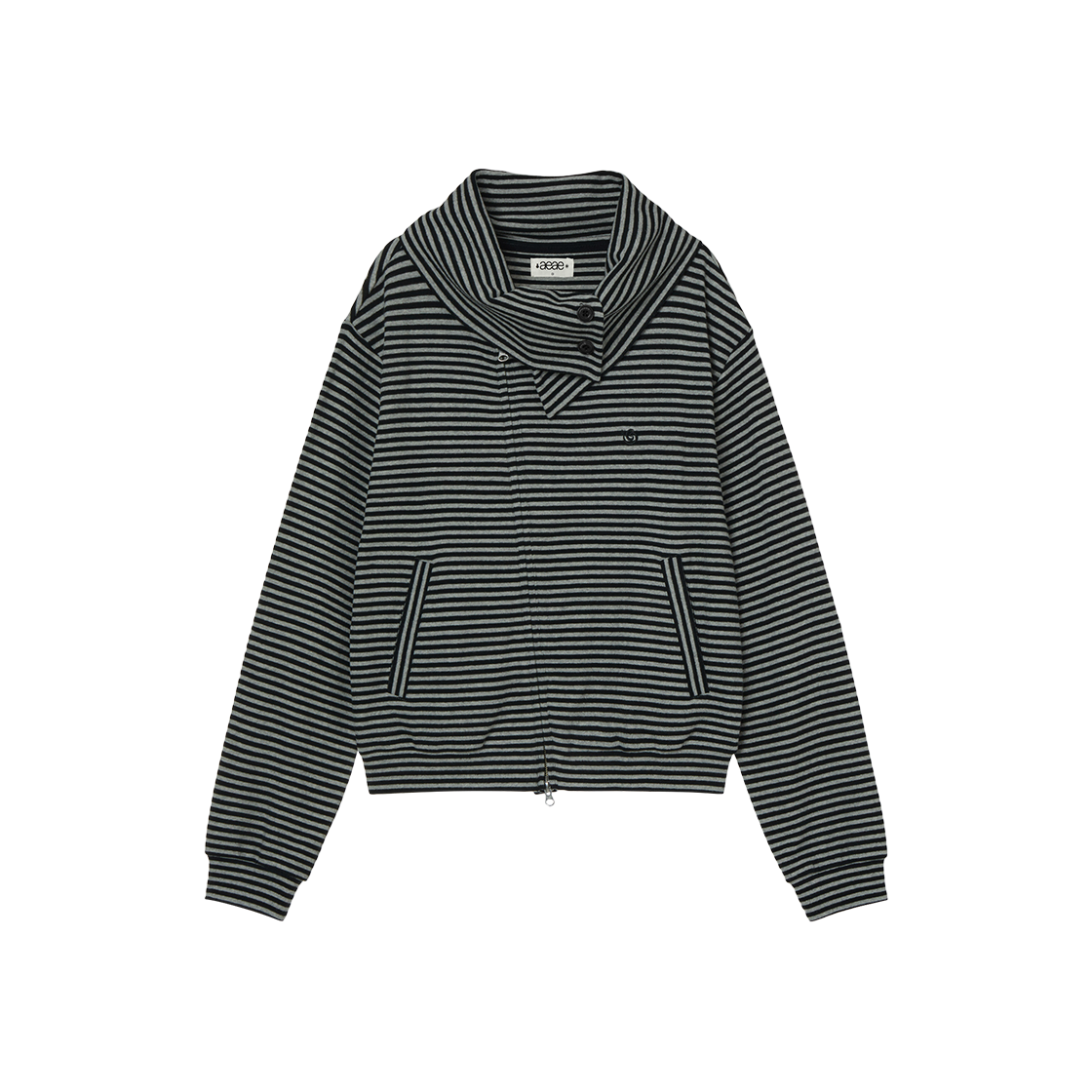 에이이에이이 스트라이프 하이 넥 집 업 블랙(AEAE Stripe High Neck Zip Up Black)