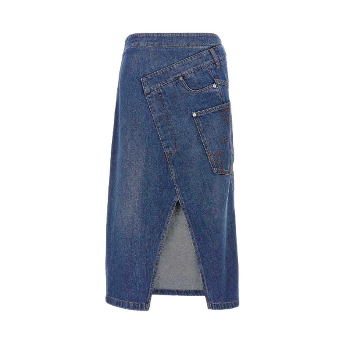 (W) JW 앤더슨 데님 트위스트 미디 스커트 블루((W) JW Anderson Denim Twisted Midi Skirt Blue)