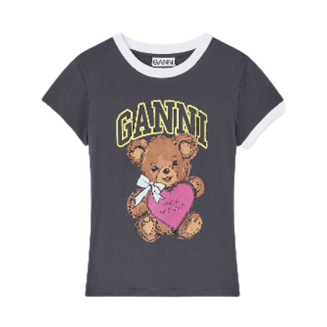 (W) 가니 크롭 테디 티셔츠 팬텀((W) Ganni Cropped Teddy T-Shirt Phantom)