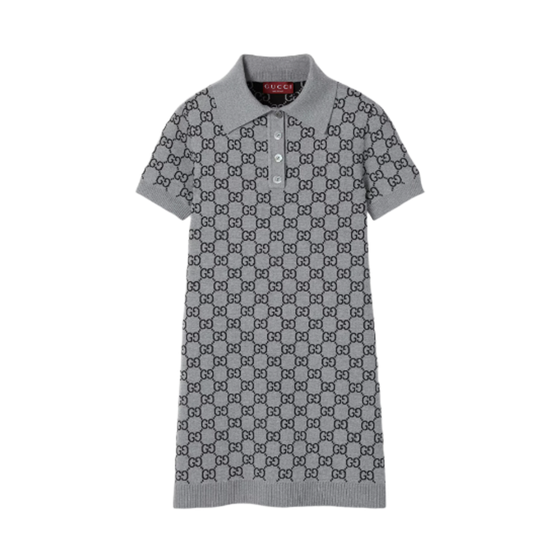 (W) 구찌 GG 울 자카드 폴로 드레스 그레이 블랙((W) Gucci GG Wool Jacquard Polo Dress Grey Black)