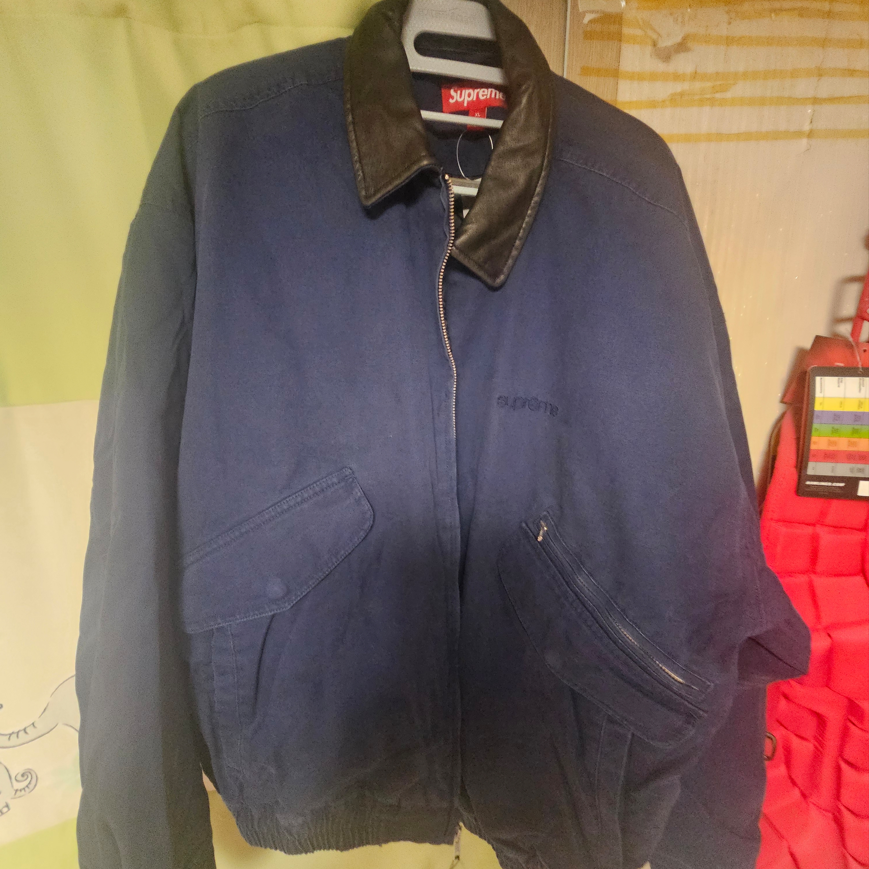 Supreme Leather Collar Utility Jacket Navy - 24FW 착용 스타일
