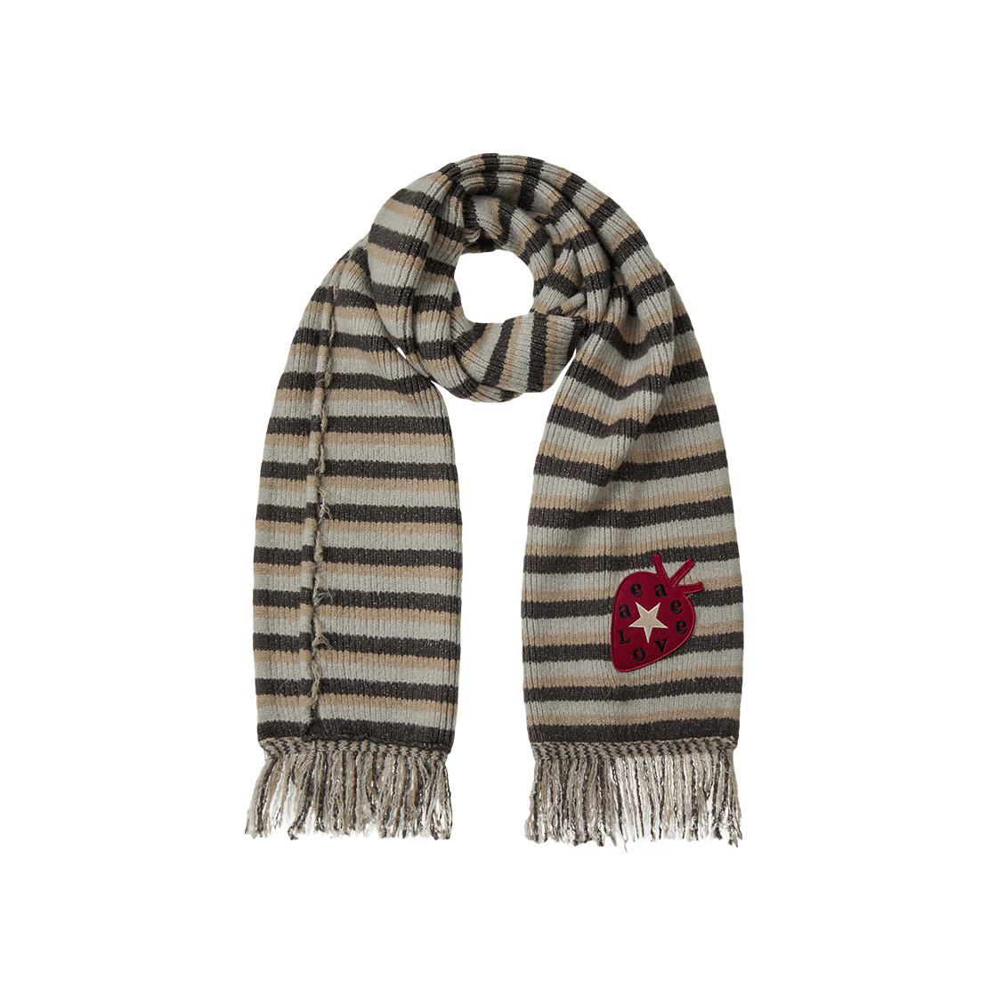 에이이에이이 스트라이프 테슬 머플러 브라운