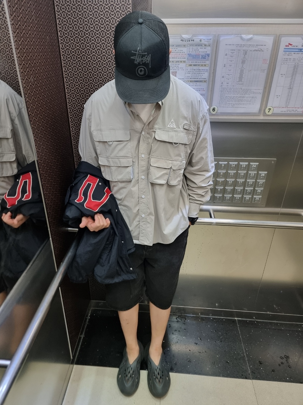 Nike ACG Orb Weaver Dri-Fit ADV UV Long Sleeve Shirt College Grey Football Grey - US/EU, Suade Two Tuck Denim Shorts Black 착용 스타일