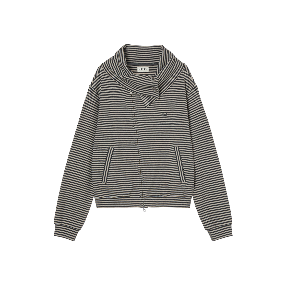 에이이에이이 스트라이프 하이 넥 집 업 차콜(AEAE Stripe High Neck Zip Up Charcoal)