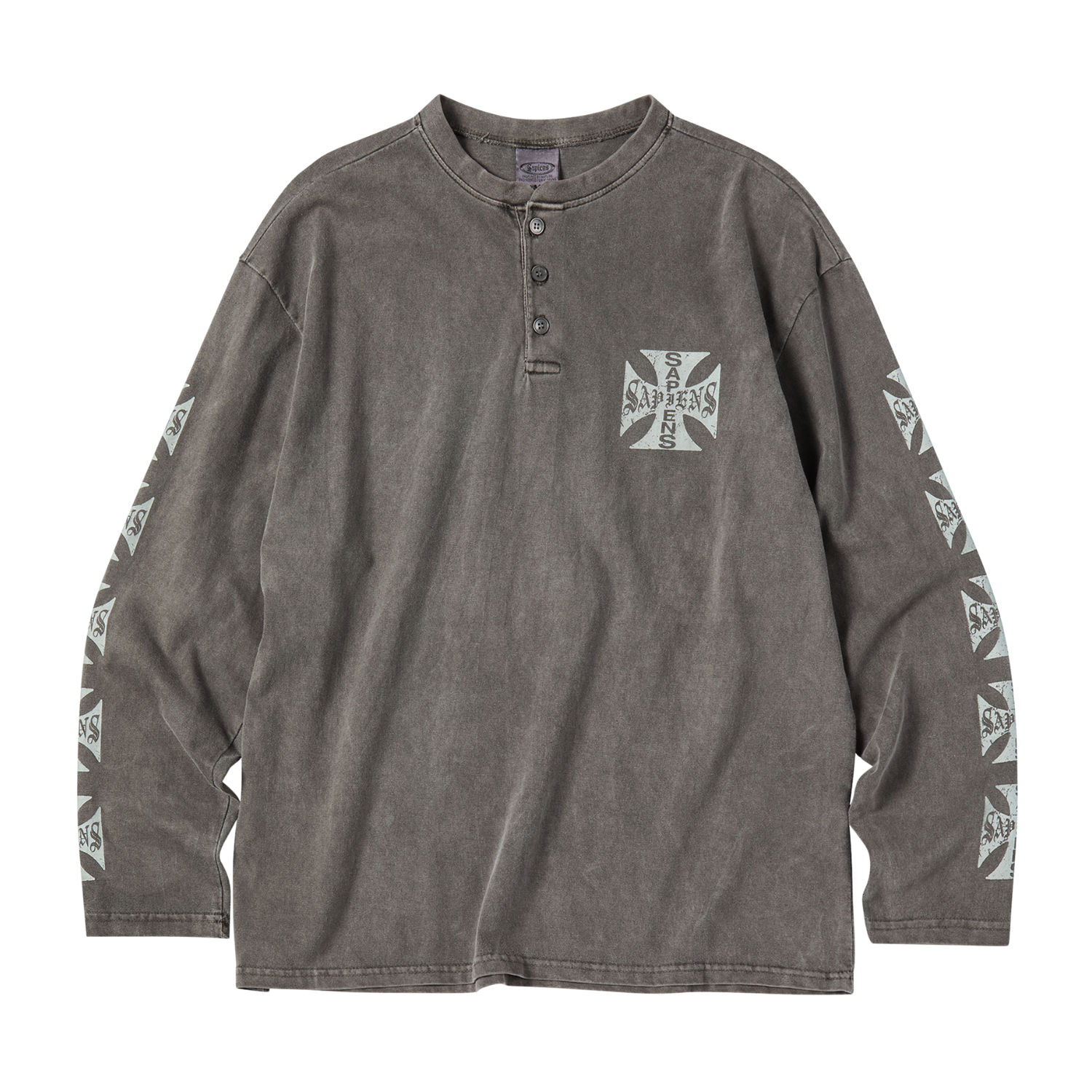 SA25LTS04 Sapiens Etherglyph Pigment Henley Long Sleeve Brown