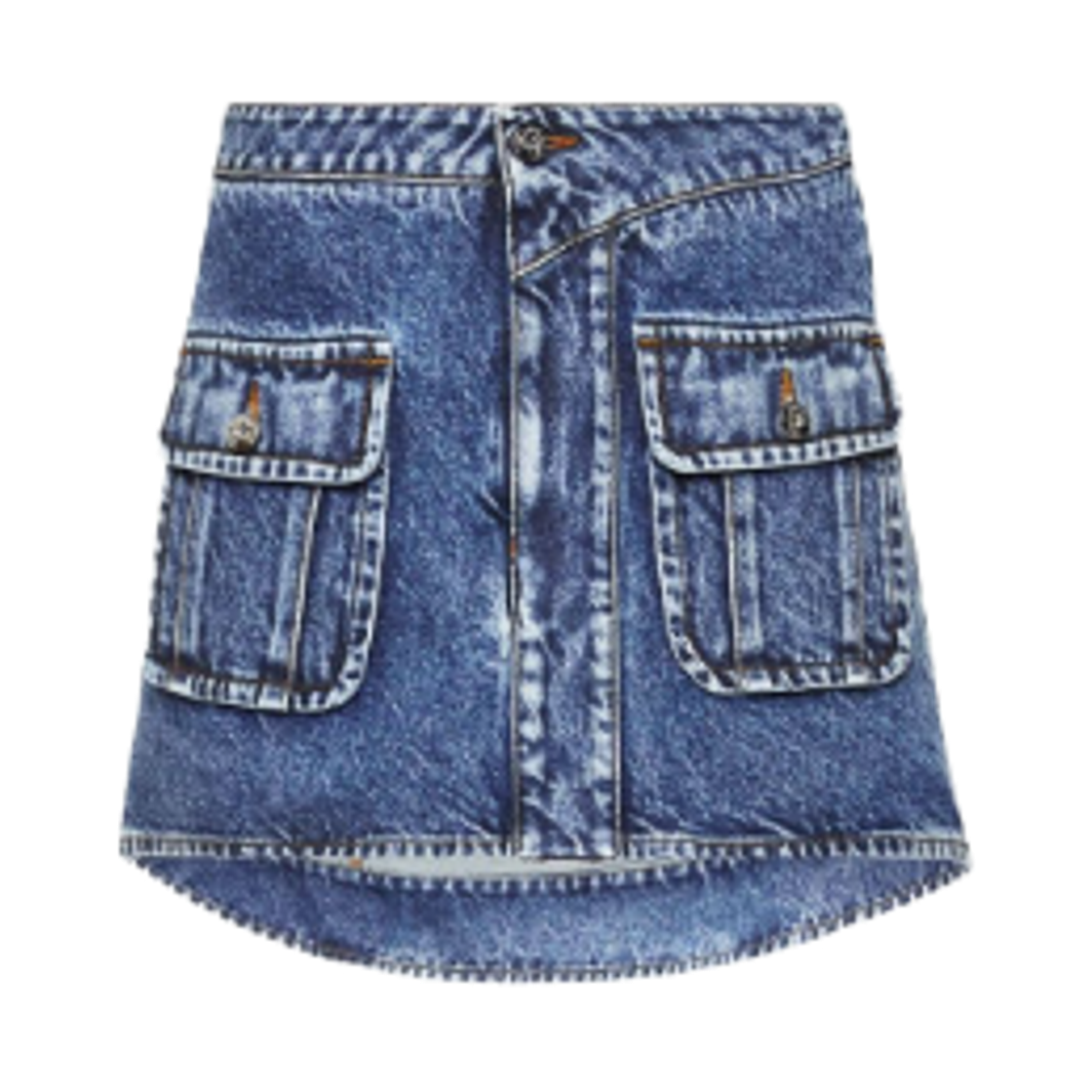 (W) JW 앤더슨 커브드 패치 포켓 미니 스커트 미드 블루((W) JW Anderson Curved Patch Pocket Mini Skirt Mid Blue)