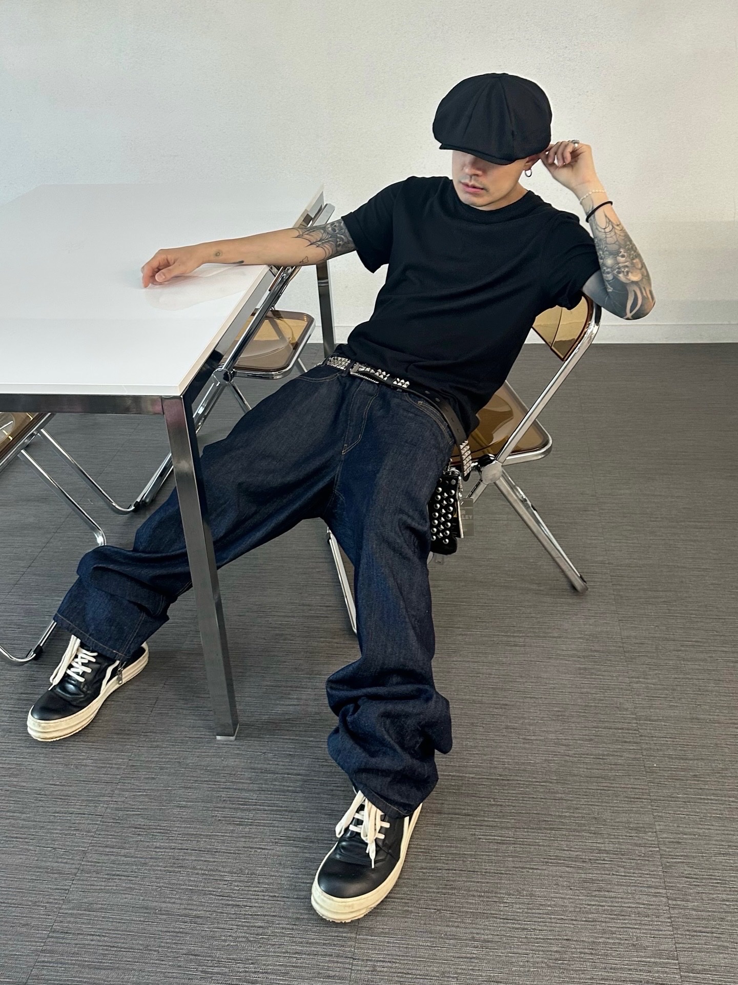 Rick Owens Geobasket Sneakers Black Milk 착용 스타일 - 1
