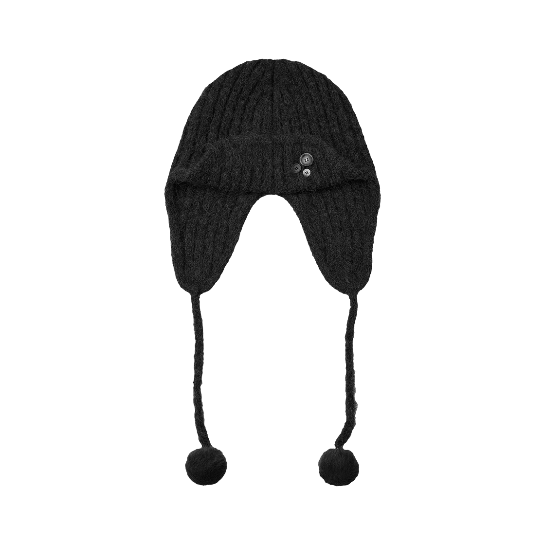 AE45FWBN007BLK AEAE Button Knit Trooper Beanie Black