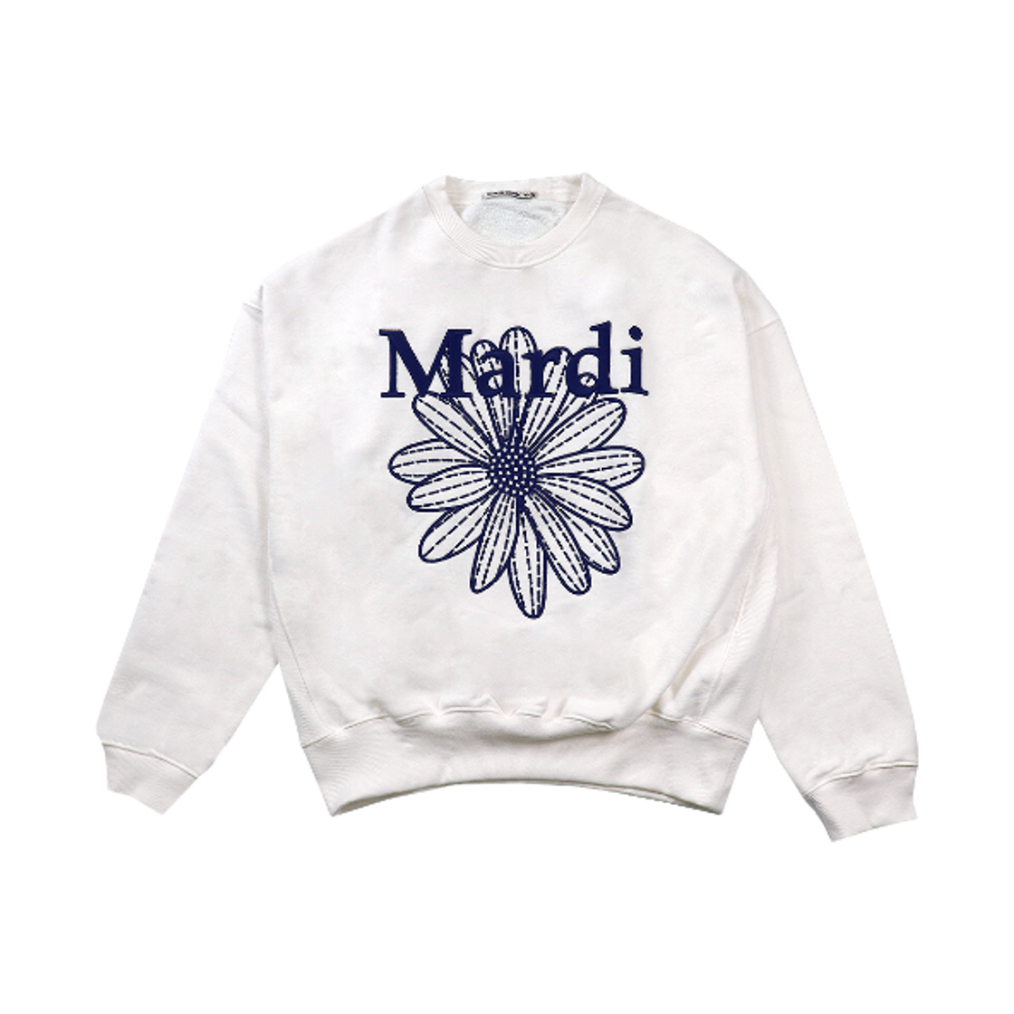 (W) 마르디 메크르디 플라워마르디 니들워크 스웨트셔츠 화이트 네이비((W) Mardi Mercredi Flowermardi Needlework Sweatshirt White Navy)