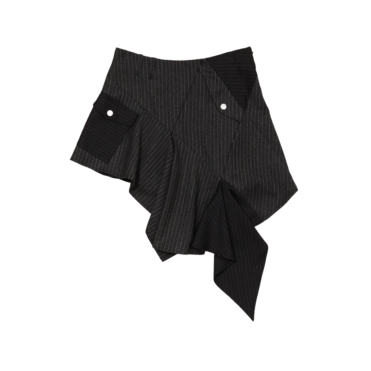 레이브 리뷰 우먼 노아 어시메트릭 스커트 위드 포켓 디테일 멀티 핀 스트라이프 - 25FW(Rave Review Women Noa Assymetric Skirt With Pocket Detail Multi Pin Stripe - 25FW)