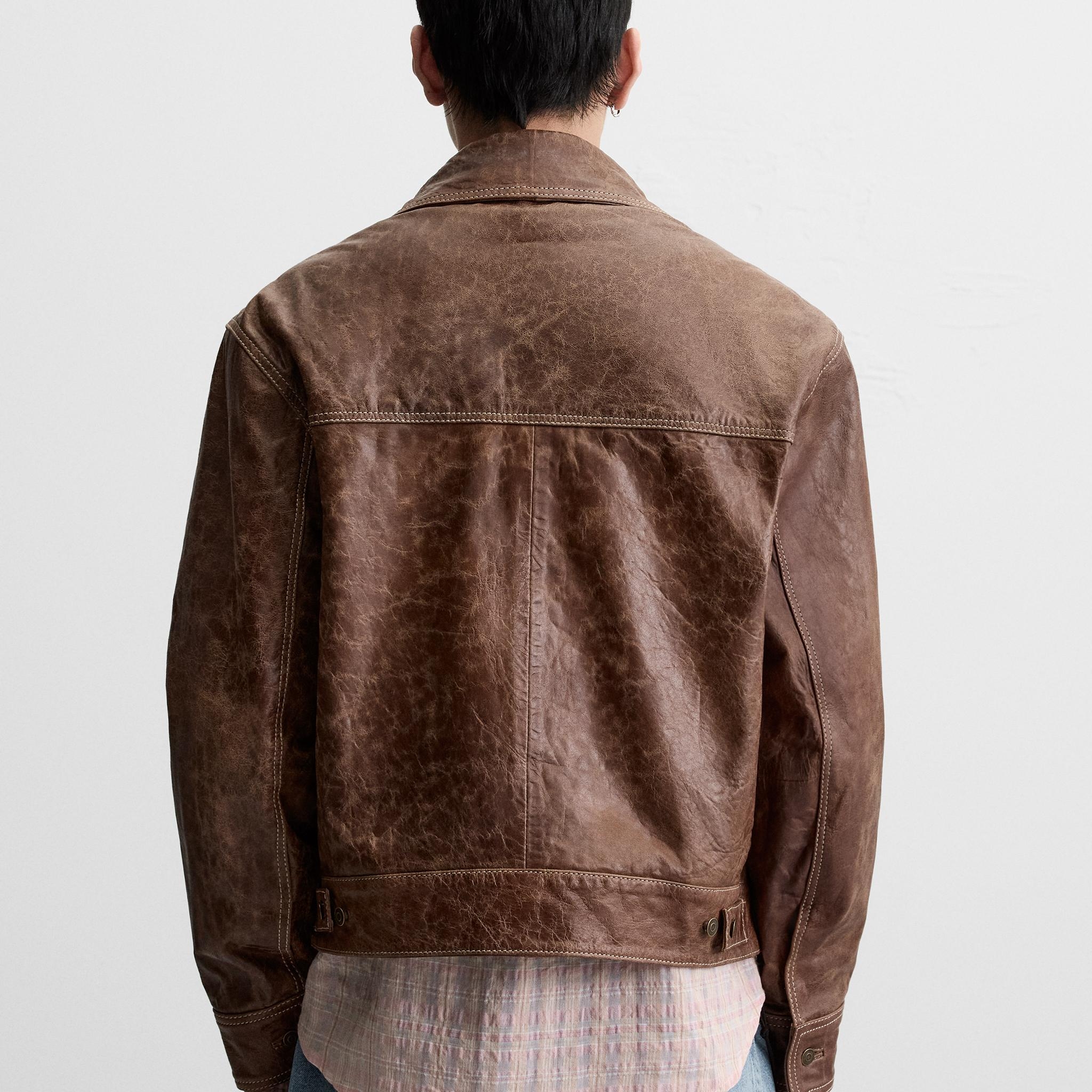 Zara Washed Leather Jacket Brown 착용 스타일