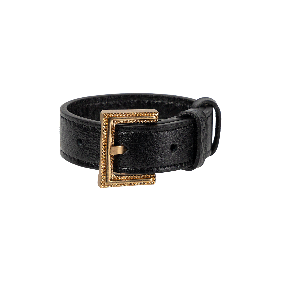 웨이비니스 벨트 디테일 레더 브레이슬릿 블랙 골드 버전(Waviness Belt Detail Leather Bracelet Black (Gold ver.))